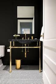Black And Gold Bathroom Accessories Gold And Black Contemporary Bathroom Features A Brass Waste Basket Placed Beneath On Black And Wh Bathroom Design Black Marble Interior Black And Gold Bathroom