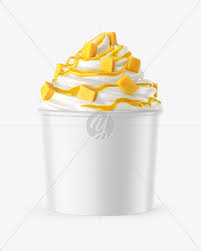 Download Ice Cream Paper Cup With Mango Topping Mockup In Cup Bowl Mockups On Yellow Images Object Mockups PSD Mockup Templates