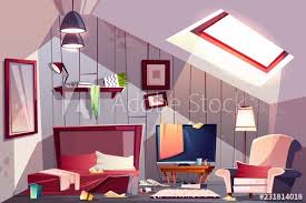 Download high quality messy kitchen clip art from our collection of 49,000,000 clip art graphics. Messy Attic Bedroom Or Guest Room On Garret Interior With Scattered Clothes Stained Walls And S In 2021 Living Room Clipart Living Room Background Living Room Cartoon