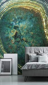 Emerald Gold Agate Mural By Lara Skinner Wallsauce Au Stone Wallpaper Custom Wall Murals Green Wallpaper