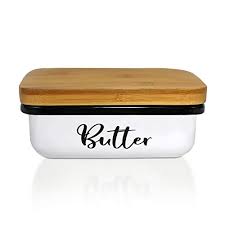 A beautiful way to display the stick of butter on the dinner table. Butter Dish Imitation Ceramics Butter Keeper Container With Wooden Lid Serveware Tabletop Urbytus Com