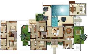 Grey themed indoor pool design. Bedroom Villa Floor Plan House Plans 44629