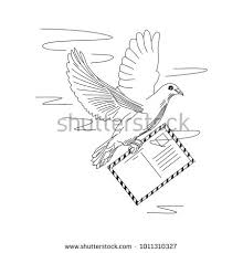 Black And White Pigeon Drawing Pigeon With Postcard Line Art Hand Drawn Illustration Vector Black And White Drawing Natural Style Line Art Line Art Vector How To Draw Hands