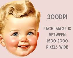 Aquarell Vintage Baby Boy Gesicht Clipart Retro Baby Shower PNG digitale  Bild-Downloads für die Kartenherstellung Scrapbook Junk Journal ...