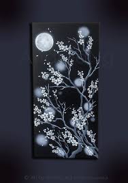 Acrylic Black And White Canvas Painting Black And White Cherry Blossom Moon Painting Original Art Etsy Black Canvas Paintings Acrylic Painting Canvas Moon Painting