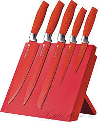 Waltmann Und Sohn Professional Non Stick Coating 6 Piece Knife Set With Foldable Magnetic Stand In Red Colour Brand New In Gif Red Kitchen Red Color Foldables