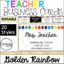 Free proof before printing upon request! Teacher Business Cards Golden Rainbow Editable By The Teacherly Life