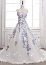 White prom dress with purple flowers. White Tulle Strapless Long A Line Senior Prom Dress With Blue Lace Appliques M1711 Senior Prom Dresses Bridesmaid Dresses Lace Dress