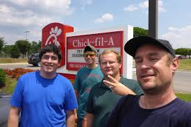 Me evan aaron and Lawrence at Chick Fil A
