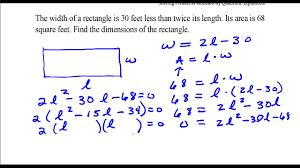 Find The Dimensions Of The Rectangle Given That The Area Is 68 Sq Feet Youtube