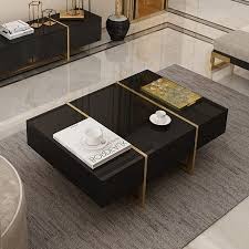 Rectangular Coffee Table White Black Coffee Table With Drawers Table With Storage Gold Metal In 2020 Black Coffee Tables Living Room Coffee Table Gold Coffee Table