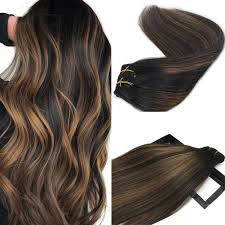 Typically, the ombre hair color transitions from dark to light a dark ombre is normally seen with a chocolate to light brown, or black to red ombre. Amazon Com Lab Eh Human Hair Extensions Clip In Natural Black To Chestnut Brown Ombre Real Remy Hair Extensions Clip In Human Hair 7pcs 120g 20 Inch Beauty