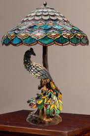 Tiffany Style Peacock S Hallow Double Lit Stained Glass Table Lamp New Stained Glass Table Lamps Stained Glass Lamps Tiffany Lamps