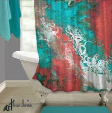 Aqua White Coral And Teal Shower Curtain Abstract Fabric Etsy In 2020 Teal Shower Curtains Master Bathroom Decor Bathroom Decor