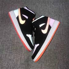 Nike Air Jordan 1 Mid Black Multi Color Reflective Black Purple Green In 2020 Nike Air Shoes Cute Nike Shoes Nike Shoes Women