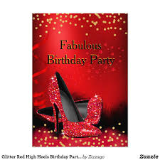 Elegant Happy Birthday Pictures For Women Glitter Red High Heels Birthday Party Gold Black Invitation Zazzle Com In 2020 Black Invitation Woman Birthday Party Red High Heels