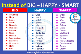 Instead Of Big Happy Smart Synonym Words Synonms Of Big Synonyms Of Smart Synonyms Of Happy In English Other Ways To Say English Study Happy Synonyms