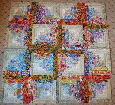 Free log cabin quilt pattern with floral. Watercolor Log Cabin Free Quilt Pattern Log Cabin Quilt Pattern Watercolor Quilt Log Cabin Quilts