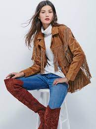 Pin On Women Western Fringed Suede Leather Coat
