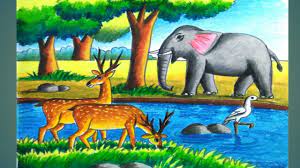 The tropical rainforest is a home to numerous towering trees. How To Draw Forest Scenery Step By Step Forest Scenery With Animals Youtube