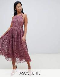 Tall, petite, curvy e maternity. Asos Design Petite Vestito Midi Da Cerimonia In Pizzo Con Bordi Smerlati Asos