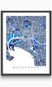 Melbourne Print And Melbourne Poster For Blue Geometric Etsy Map Art Print Map Art Melbourne Map