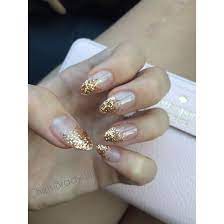 Champagne Gold And Clear Ombre Acrylic Nails My Wedding Nails Glitter Fade Nails Gold Glitter Nails Wedding Nails Glitter