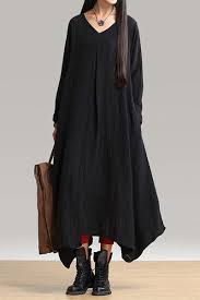 Long Sleeve Loose Fitting Linen Dress Black Casual Dresses Maxi Dress With Sleeves Long Sleeve Maxi Dress Fashion