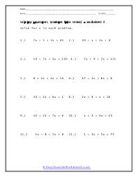 Combining Like Terms Worksheets Combining Like Terms Multi Step Equations Worksheets One Step Equations