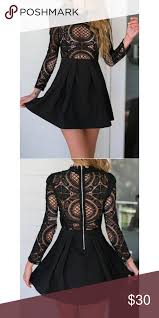 Black High Neck Crochet Lace Panel Skater Dress Fashion Skater Style Dress Pretty Dresses