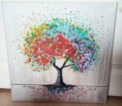 Abgemalter Baum Mit Bunter Getupfter Baumkrone Bild Baum Malerei Gemalde