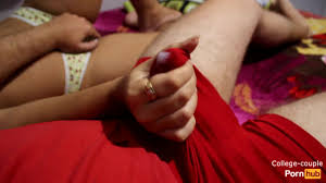 Cute girl gave a handjob through underwear and he cum in his pants