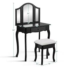 Did you know that dressing tables aka vanity tables started off as a small box filled with different bits and pieces that women would carry around? Costway 2 Piece Black Tri Folding Mirror Vanity Makeup Table Set Bathroom With Stool And Drawer Bedroom Set Hb84525bk The Home Depot