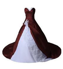 Extravagantes Satin Brautkleid In Bordeaux Rot Und Weiss Das Herzformige Oberteil Und Der Rock Sind Mit Spitze Und Hochzeitskleid Brautkleid Brautkleid Vintage