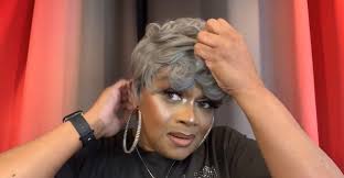 Amazon.com : MOONSHOW Short Grey Wigs for Black Women Grey Pixie Cut Wig  Short Gray Wigs for Blcak Women Synthetic Pixie Wig Gray Curly Wig for Old  Women : Beauty & Personal