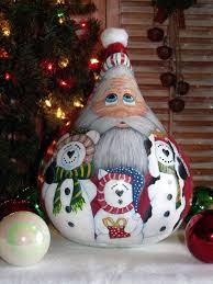 Hand Painted Whimsical Santa And Snowfriends Christmas Gourd Decoration 75 00 Via Etsy Hand Painted Gourds Painted Gourds Decorative Gourds