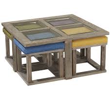Square Coffee Table With 4 Nesting Stools Coffee Table Decor Living Room Coffee Table Square Coffee Table