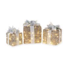 Product Image For 8 10 12 Inch Micro Led Lighted Gift Box In Brown Set Of 3 Christmas Decorations Rustic Gift Boxes Decoration Outdoor Christmas Decorations
