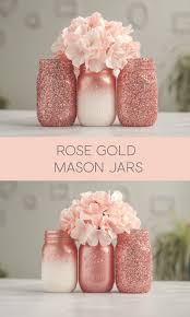 Rose Gold Glitter And Ombre Mason Jars Diy Jar Crafts Mason Jar Decorations Mason Jar Diy