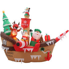 Gemmy 8 Ft H Inflatable Giant Christmas Pirate Ship Scene 36689 The Home Depot In 2020 Christmas Yard Decorations Christmas Yard Christmas Inflatables