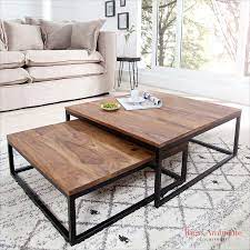 Design Couchtisch 2er Set Elements 75cm Sheesham Stone Finish Mit Eisengestell Riess Ambiente De Couchtisch Wohnzimmer Ideen Modern Couchtische