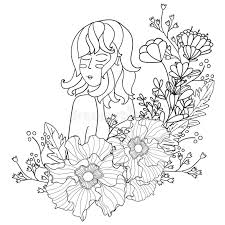 Mindset for stress relief and relaxation. Vector Illustration Black And White Woman With Flowers Coloring Pages For Adults Stock Vector Illustration Of Lines Adult 69955296