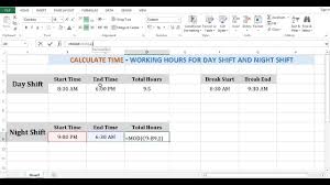 Calculate Time In Excel Working Hours For Day Shift And Night Shift Night Shift Excel Day