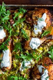 Sheet Pan Chicken With Potatoes Arugula And Garlic Yogurt Recipe Recipe Nyt Cooking Chicken Recipes Pan Chicken Recipes