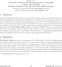 Review11 of the golden ticket: P, NP, and the search for the impossible by Lance  Fortnow