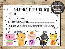 Cat Adoption Certificate Certificate Of Adoption Adopt A Etsy Adoption Certificate Cat Adoption Pet Adoption Certificate