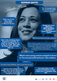 In november, kamala harris made history as the first woman and person of black and south asian descent to be elected as vice president of the scroll down to catch up on what harris is saying about today's most pressing issues. Infographic Kamala Harris S Inspiring Quotes Pm Tips