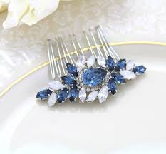Navy Blue Bridal Hair Comb Swarovski Dark Blue And White Opal Etsy In 2020 Hair Comb Accessories Hair Comb Wedding Hair Accessories