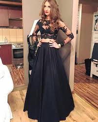 Girls Long Senior Graduation Black Prom Dresses Crop Top With Sleeves Pl874 Crop Top Dress Prom Black Long Sleeve Prom Dress Top Prom Dresses