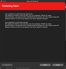 A tool that helps signing, zip aligning and verifying multiple android application packages (apks) with either debug or provided release . Error Signing And Uploading Apk On Xamarin Android 9 And Visual Studio For Mac Beta Stack Overflow